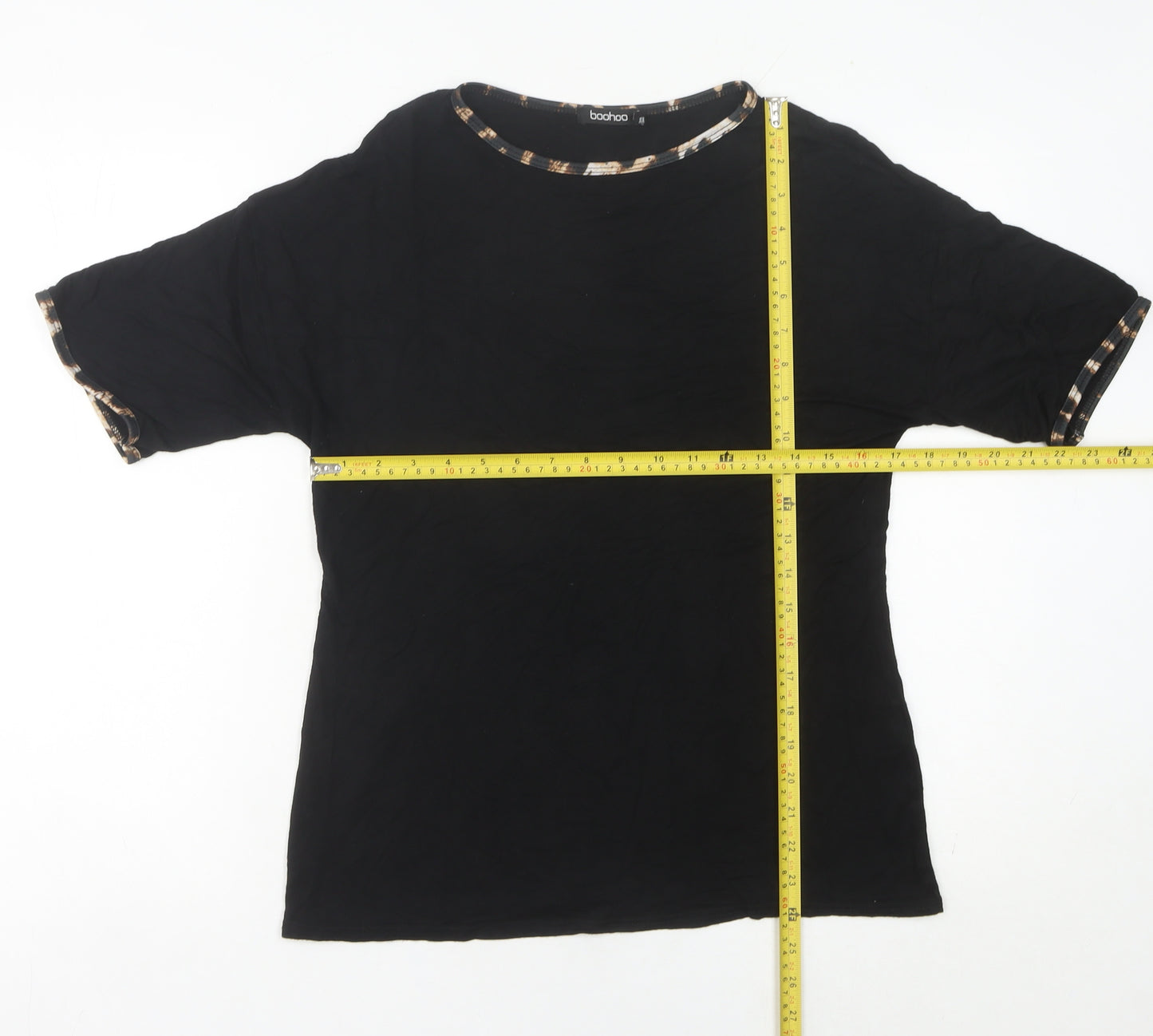Boohoo Women’s Black Crew Neck Jersey T-Shirt UK 10 Short Sleeve