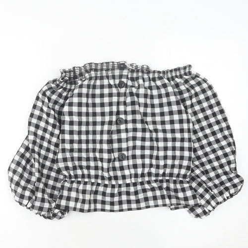 H&M Divided Womens Black Check Off Shoulder Cropped Blouse Size 10