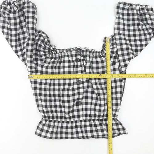 H&M Divided Womens Black Check Off Shoulder Cropped Blouse Size 10