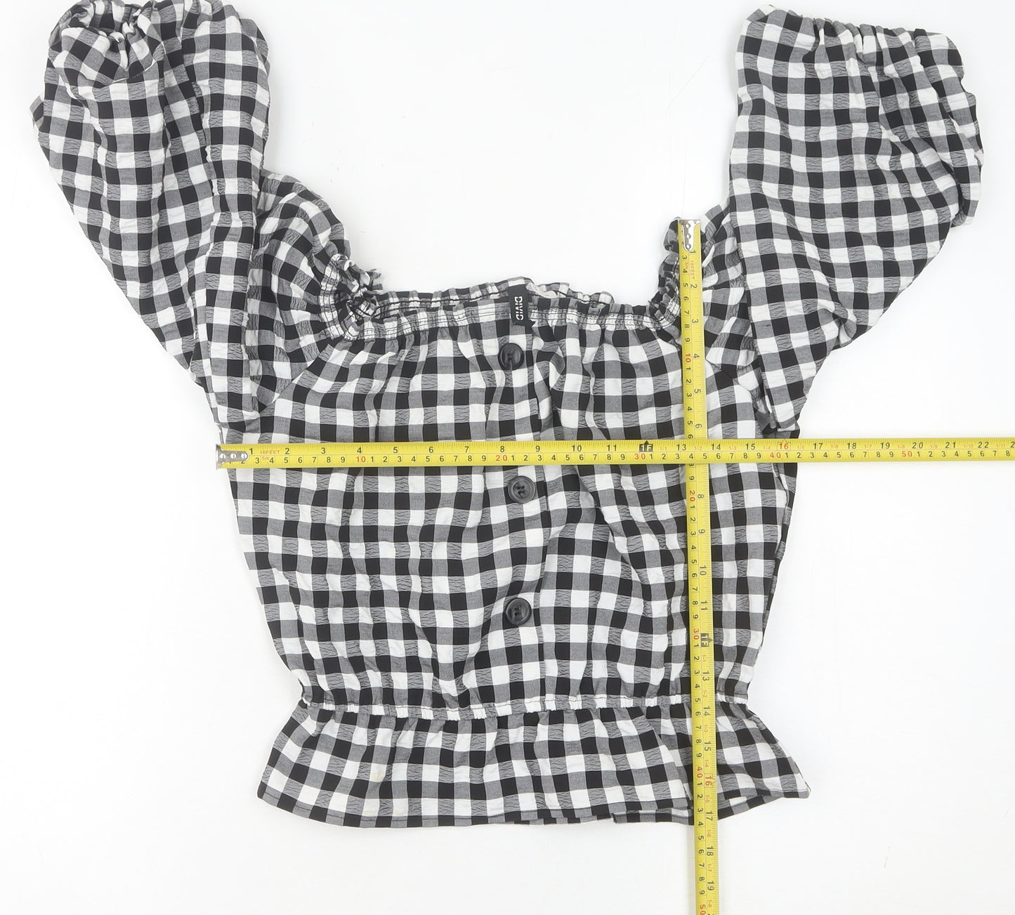 H&M Divided Womens Black Check Off Shoulder Cropped Blouse Size 10