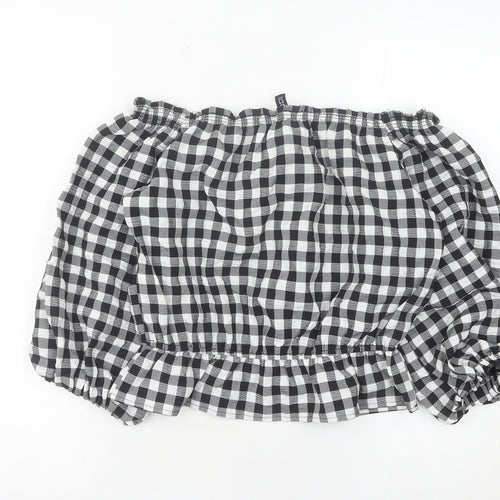H&M Divided Womens Black Check Off Shoulder Cropped Blouse Size 10