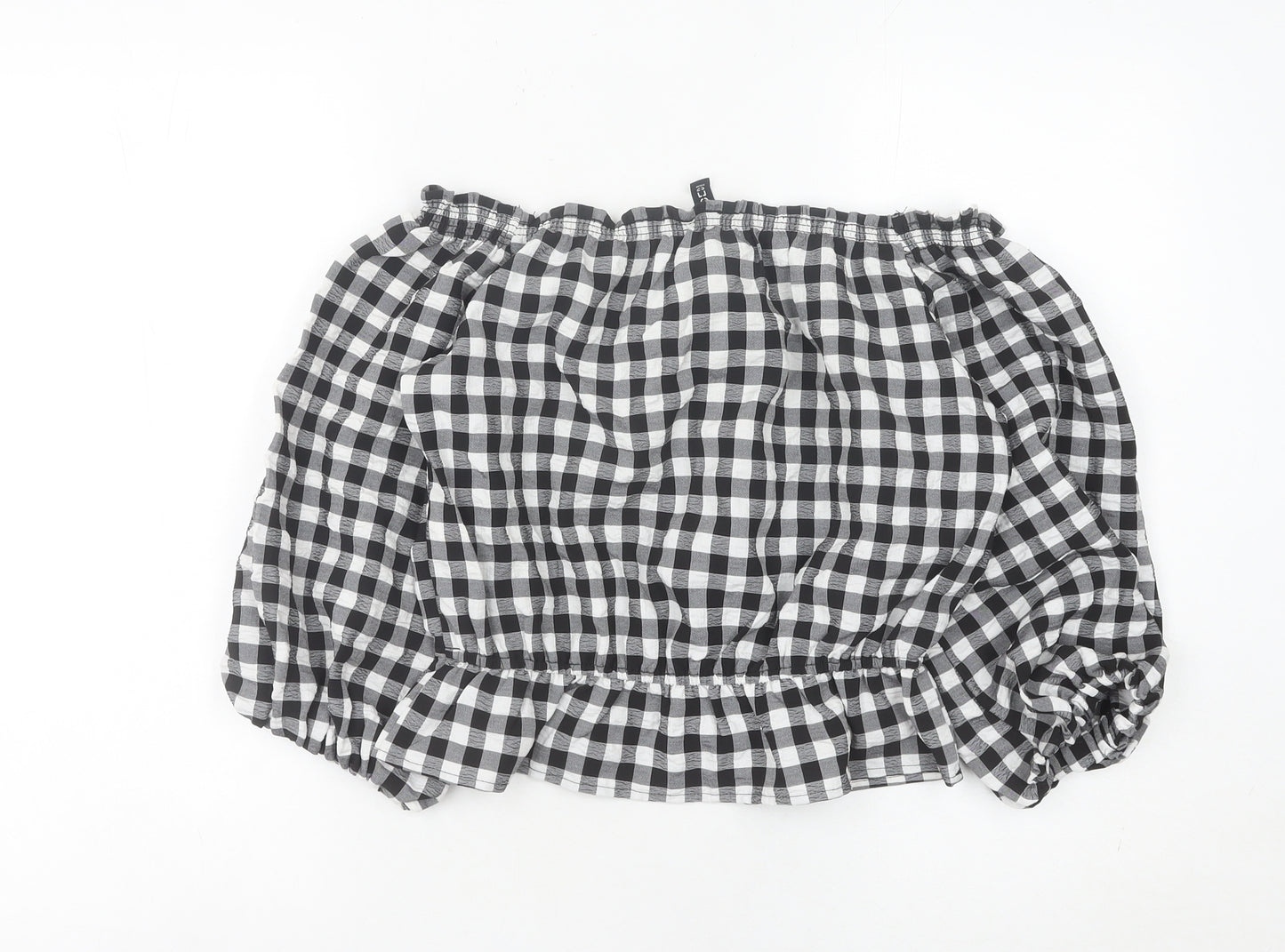 H&M Divided Womens Black Check Off Shoulder Cropped Blouse Size 10