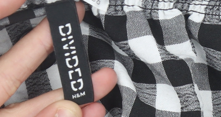 H&M Divided Womens Black Check Off Shoulder Cropped Blouse Size 10