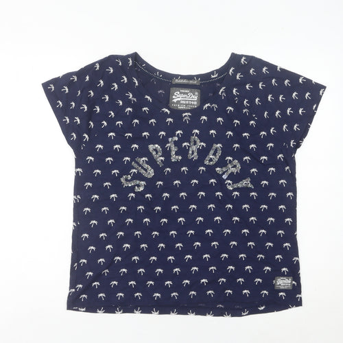 Superdry Womens Blue L Tropical Sequin Embellished T-Shirt