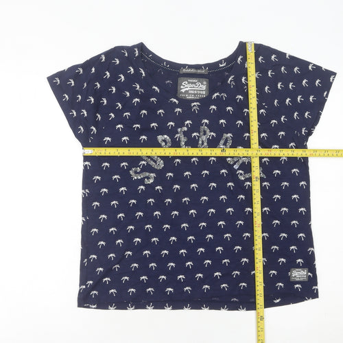 Superdry Womens Blue L Tropical Sequin Embellished T-Shirt