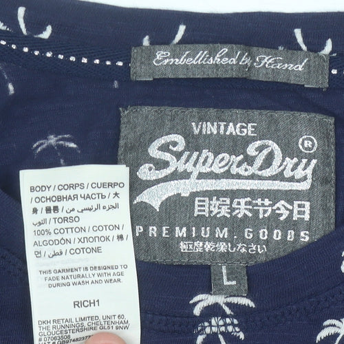 Superdry Womens Blue L Tropical Sequin Embellished T-Shirt