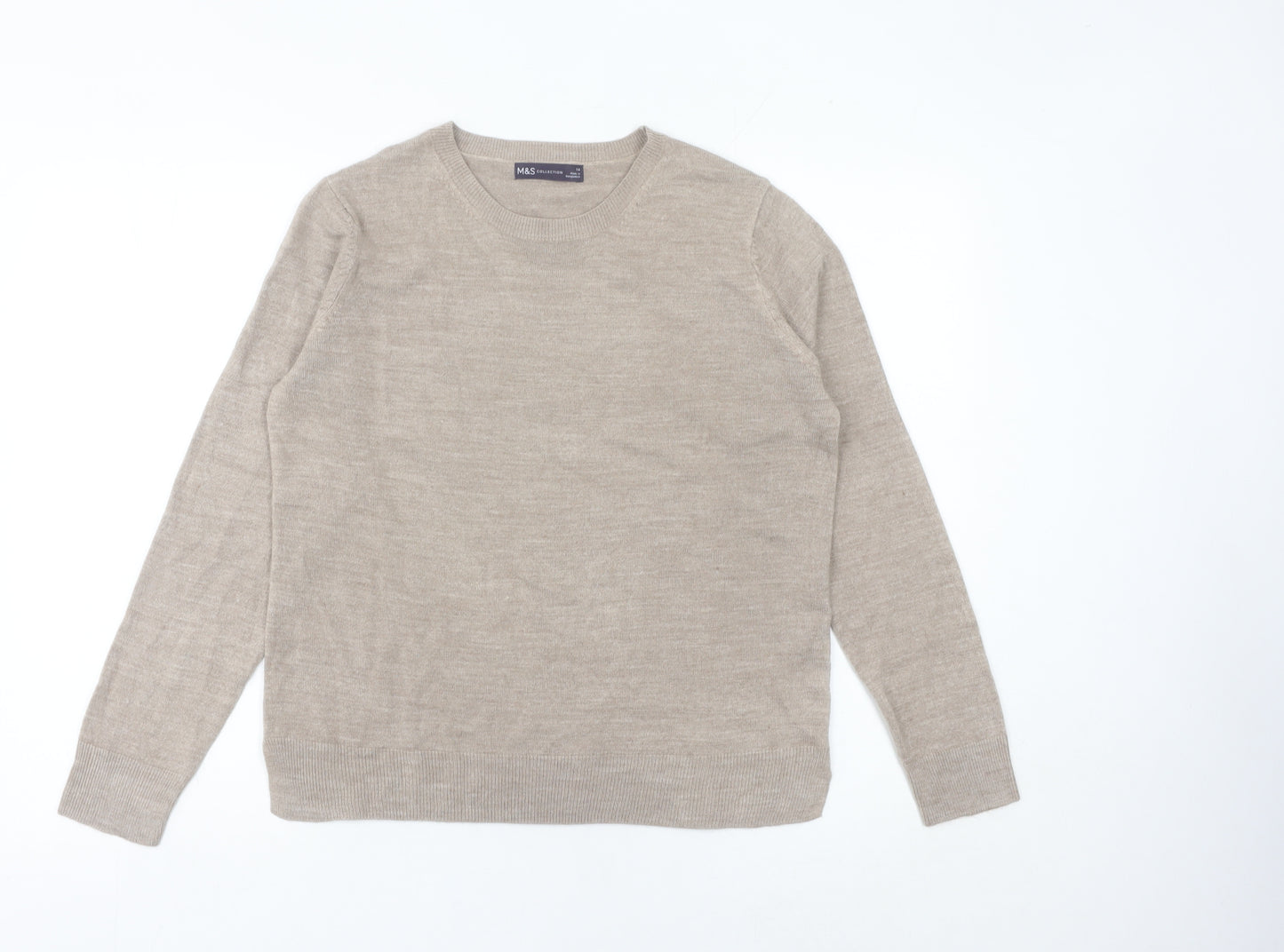 Marks and Spencer Women's Beige Wool Crew Neck Jumper Size 14