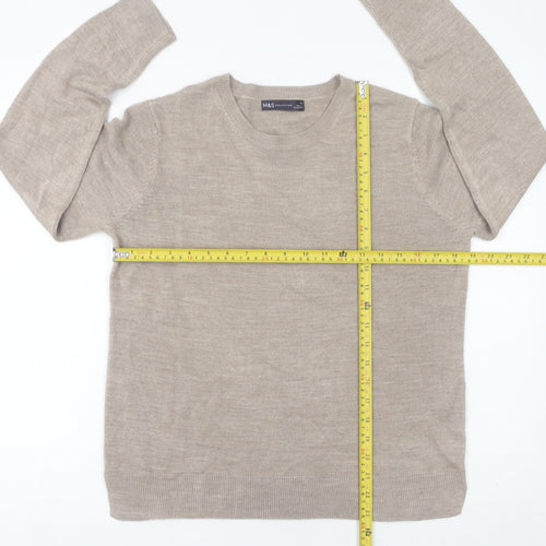 Marks and Spencer Women's Beige Wool Crew Neck Jumper Size 14