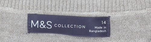 Marks and Spencer Women's Beige Wool Crew Neck Jumper Size 14