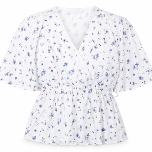 Quiz Women's White Floral Wrap Blouse UK 14 Short Sleeve Chiffon
