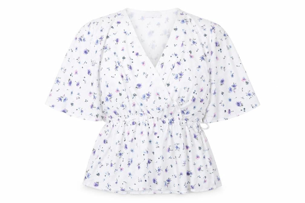 Quiz Women's White Floral Wrap Blouse UK 14 Short Sleeve Chiffon