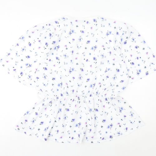 Quiz Women's White Floral Wrap Blouse UK 14 Short Sleeve Chiffon