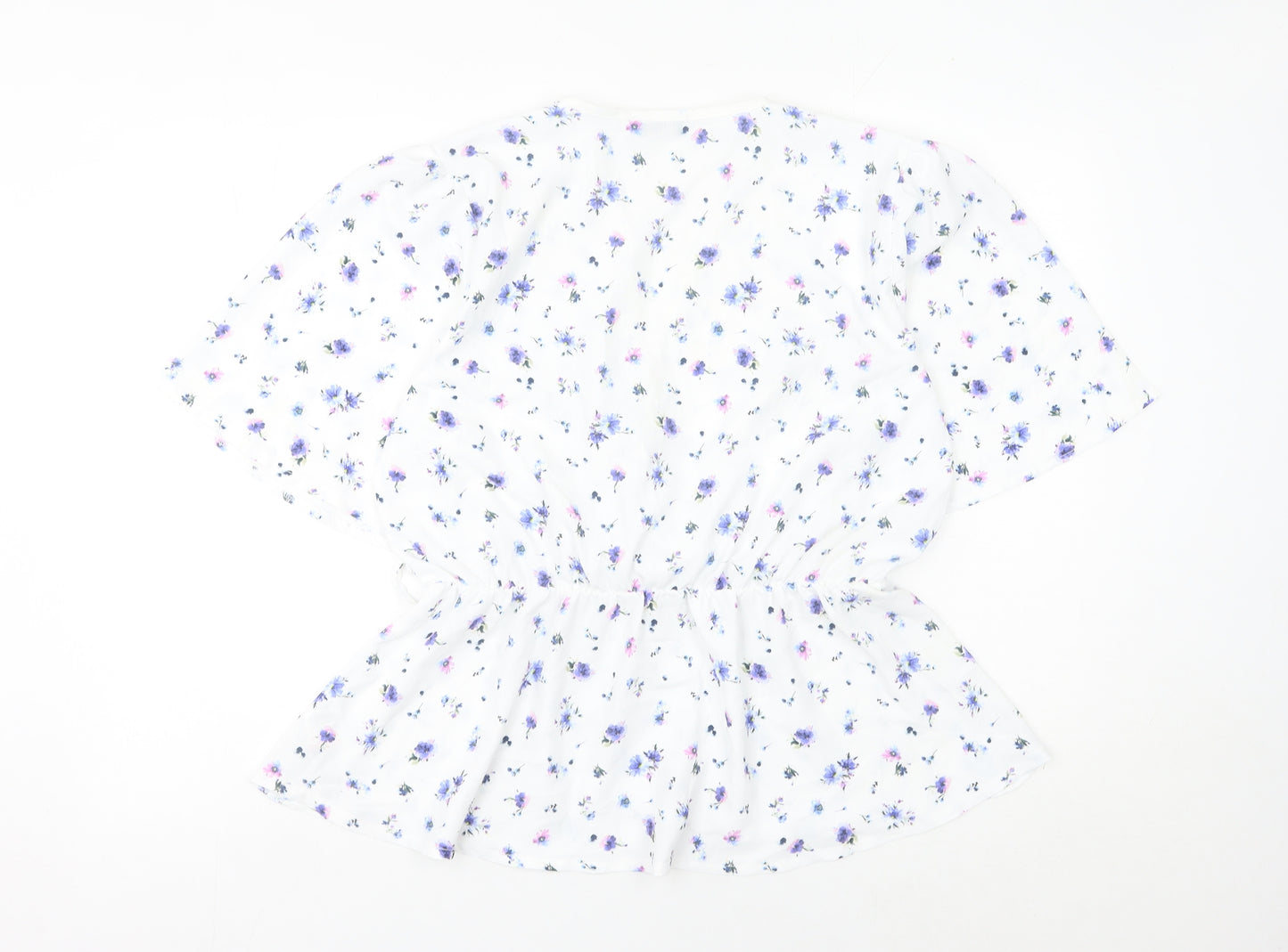Quiz Women's White Floral Wrap Blouse UK 14 Short Sleeve Chiffon