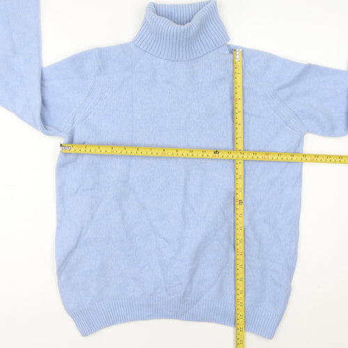 WoolOvers Women's Blue Lambswool Roll Neck Jumper Size M