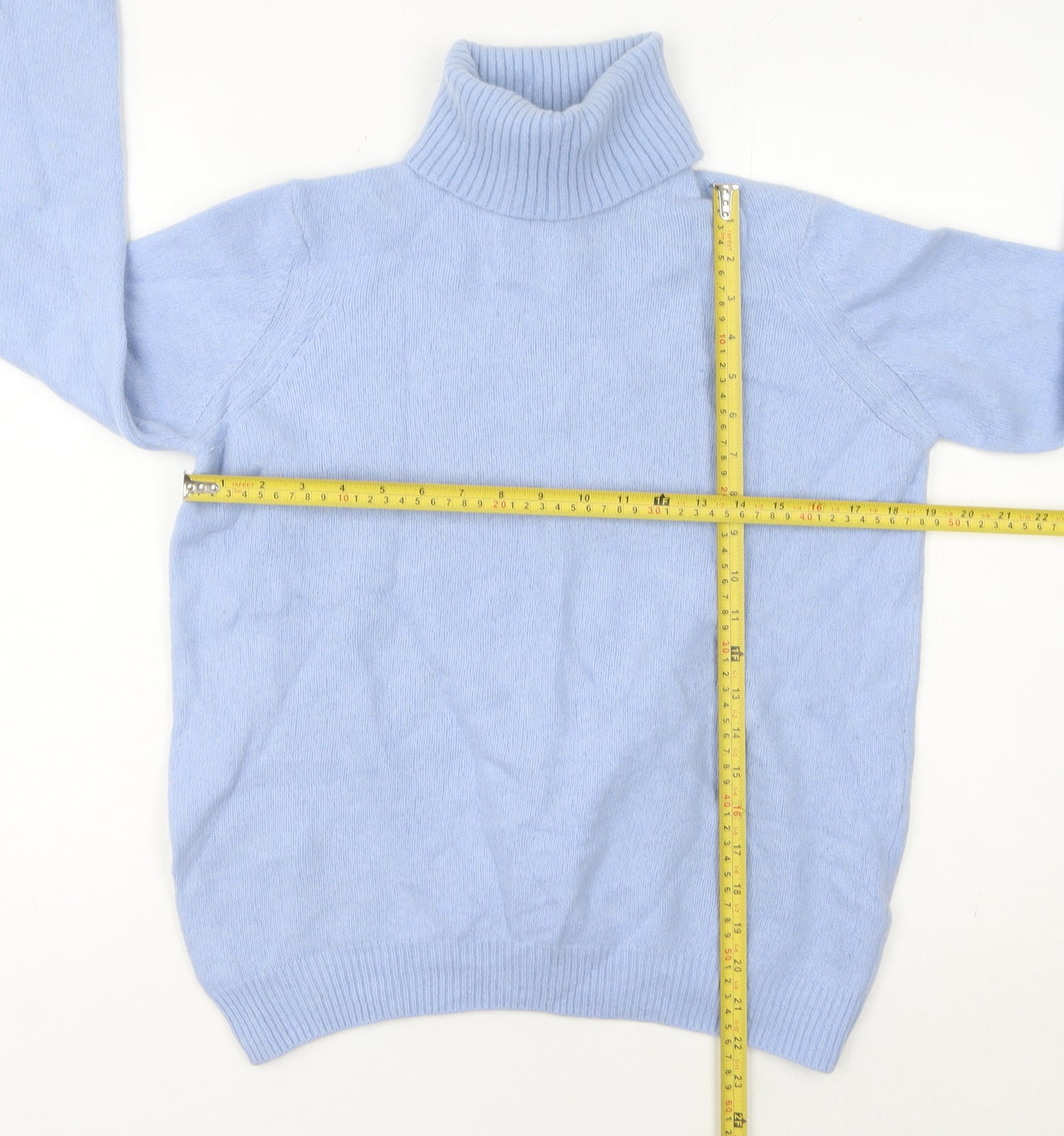 WoolOvers Women's Blue Lambswool Roll Neck Jumper Size M