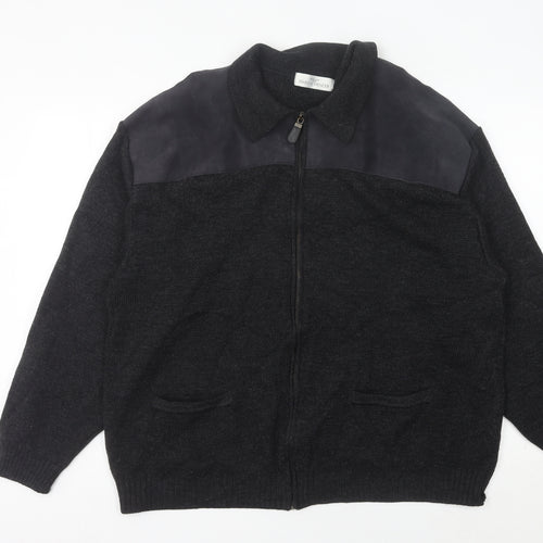 Marks and Spencer Men's Black Wool Blend Full Zip Jumper L