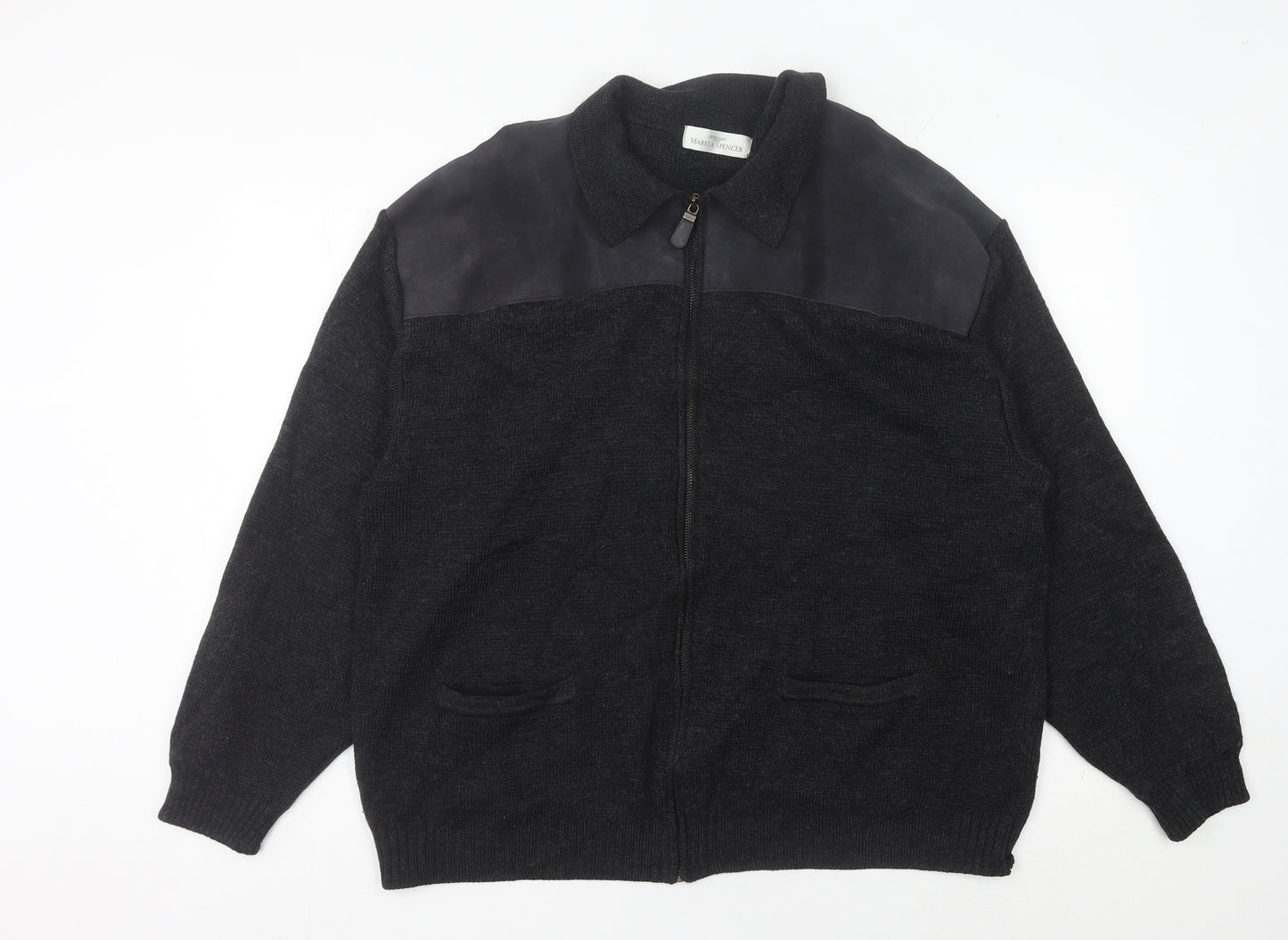Marks and Spencer Men's Black Wool Blend Full Zip Jumper L