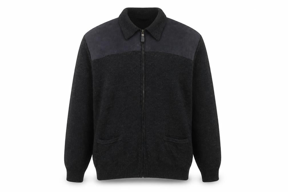 Front view of Marks & Spencer Men's Black Wool Blend Full Zip Jumper L