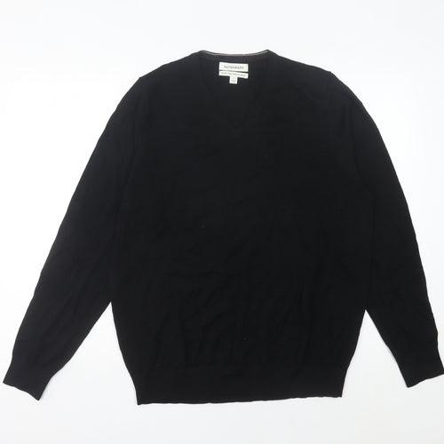 Marks & Spencer Men’s Black Merino Wool V-Neck Jumper L Regular Fit
