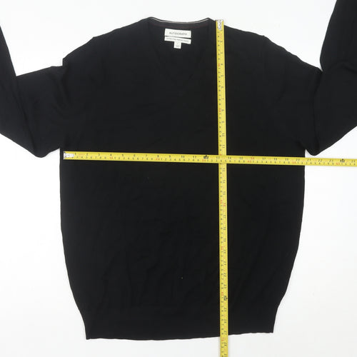 Marks & Spencer Men’s Black Merino Wool V-Neck Jumper L Regular Fit