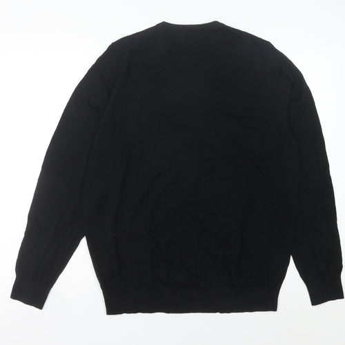 Marks & Spencer Men’s Black Merino Wool V-Neck Jumper L Regular Fit