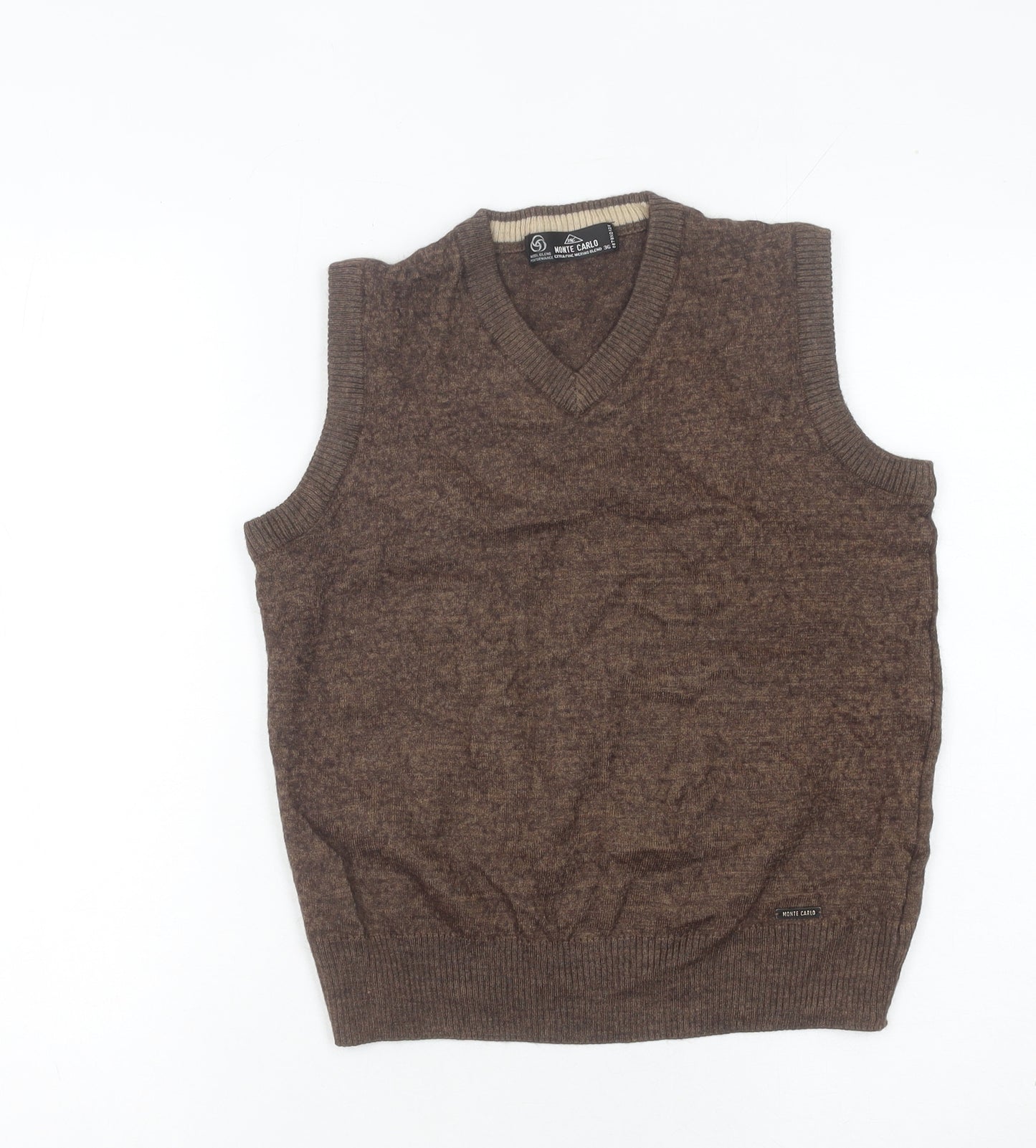 Monte Carlo Men's Brown Merino Wool Blend V-Neck Vest Size S
