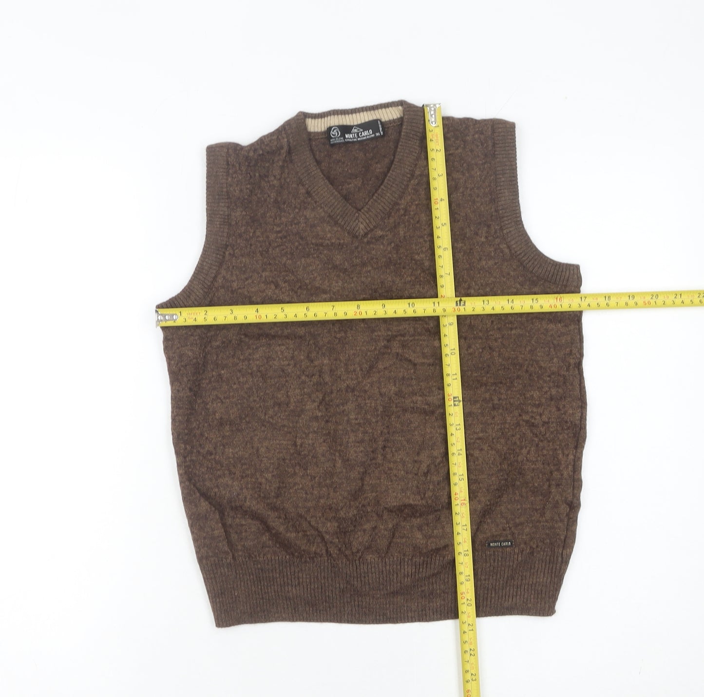 Monte Carlo Men's Brown Merino Wool Blend V-Neck Vest Size S