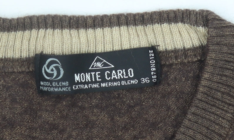 Monte Carlo Men's Brown Merino Wool Blend V-Neck Vest Size S