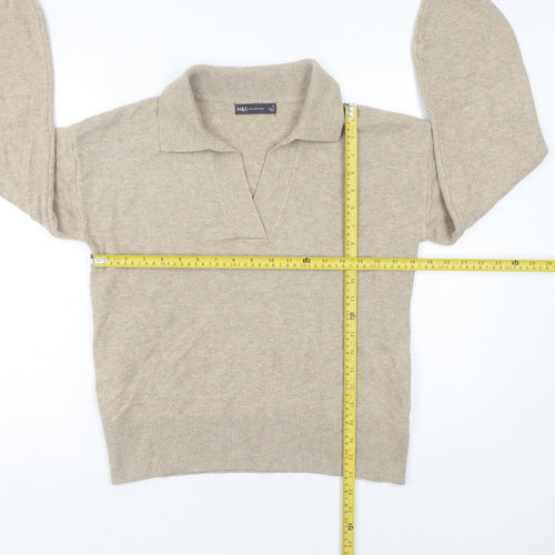 Marks and Spencer Women Beige Small Collared Cashmere Pullover Jumper