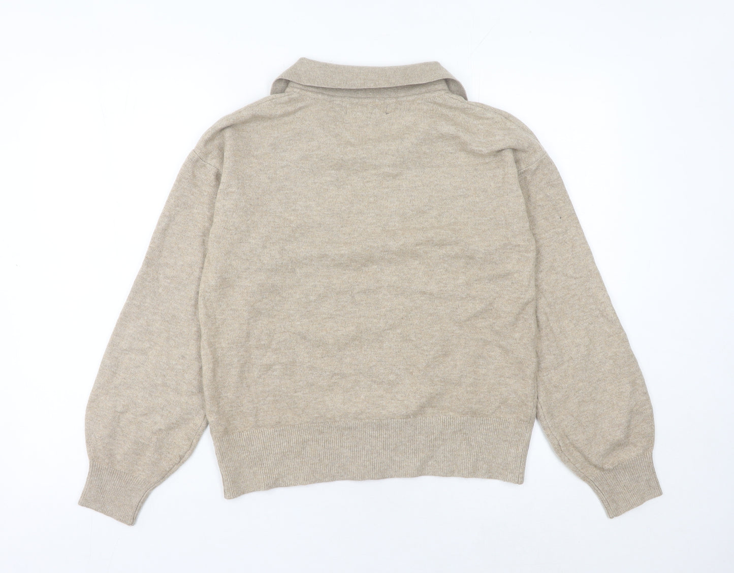 Marks and Spencer Women Beige Small Collared Cashmere Pullover Jumper