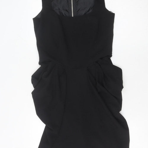 Dorothy Perkins Women’s Black Sheath Dress Size 10 Knee Length Ruched Zip