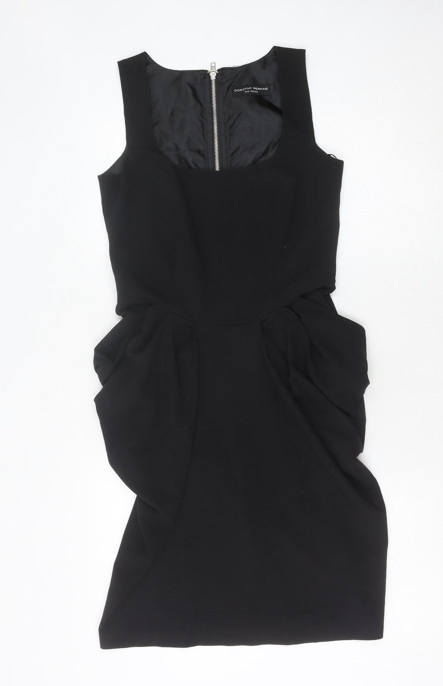 Dorothy Perkins Women’s Black Sheath Dress Size 10 Knee Length Ruched Zip