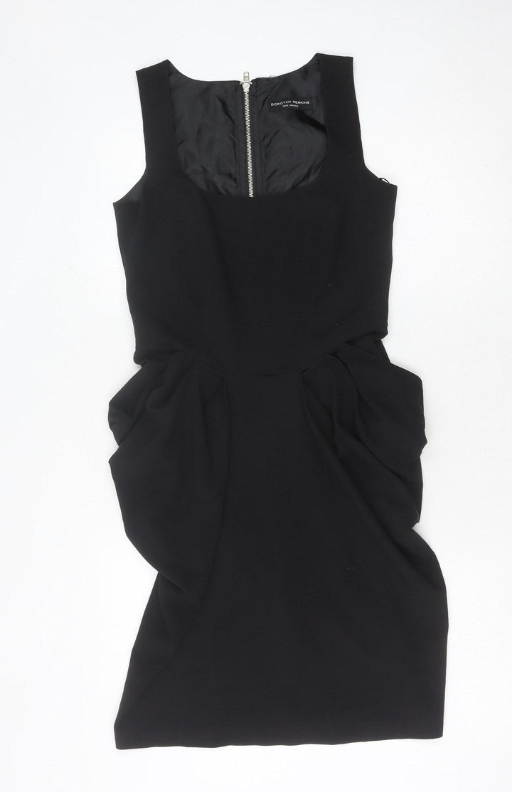 Dorothy Perkins Women’s Black Sheath Dress Size 10 Knee Length Ruched Zip