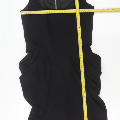 Dorothy Perkins Women’s Black Sheath Dress Size 10 Knee Length Ruched Zip