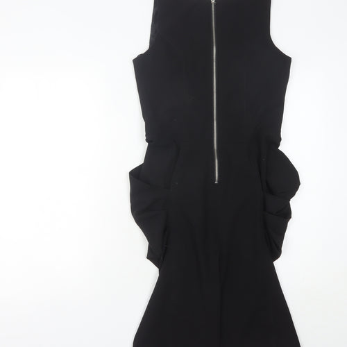 Dorothy Perkins Women’s Black Sheath Dress Size 10 Knee Length Ruched Zip