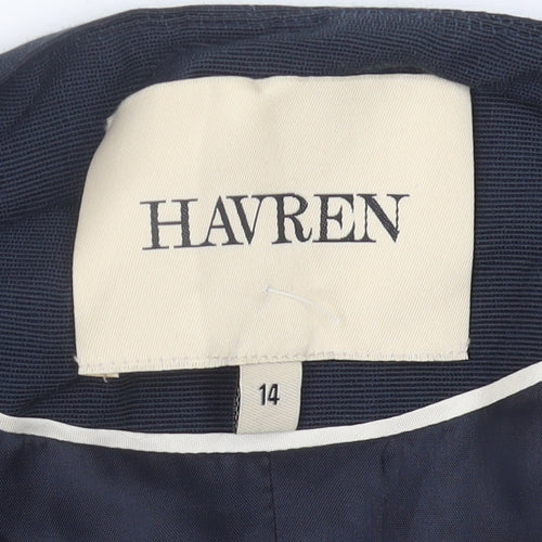 Havren Women's Blue Size 14 Short Blazer Jacket Shawl Lapel Workwear