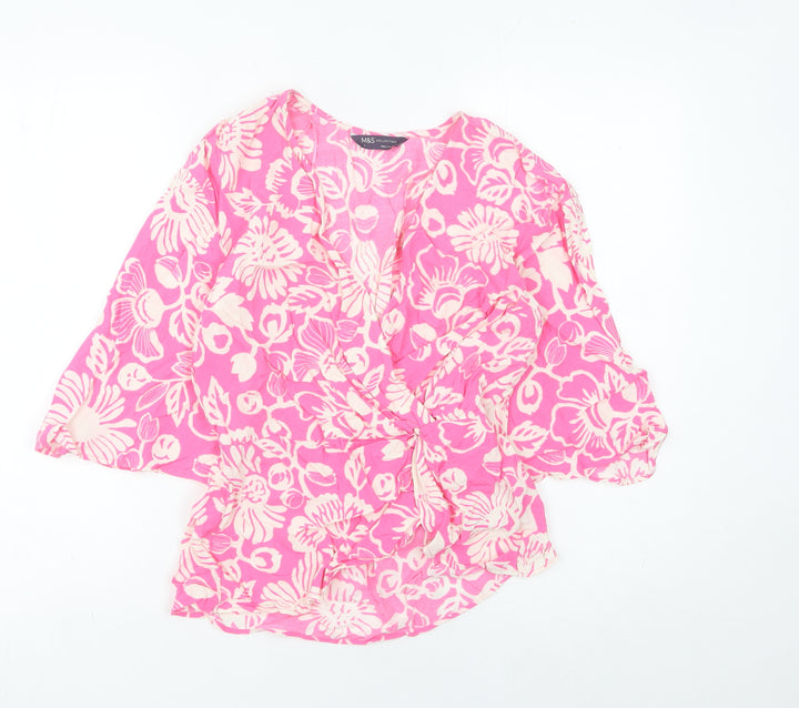 Marks and Spencer Women’s Pink Floral Wrap Blouse Size 6