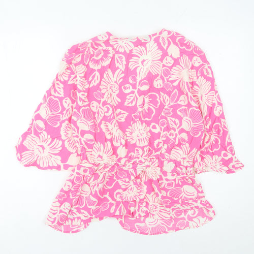 Marks and Spencer Women’s Pink Floral Wrap Blouse Size 10 V-Neck Kimono Sleeve