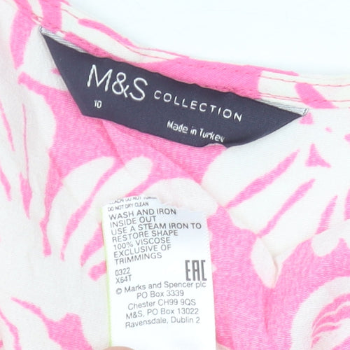 Marks and Spencer Women’s Pink Floral Wrap Blouse Size 10 V-Neck Kimono Sleeve