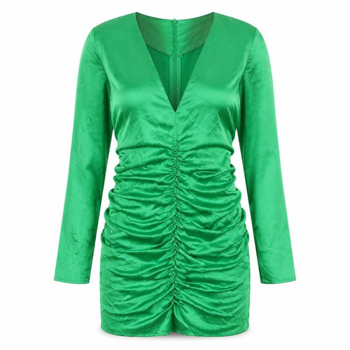 Zara Women’s Green Mini Bodycon Party Dress Size 12 Long Sleeve Ruched