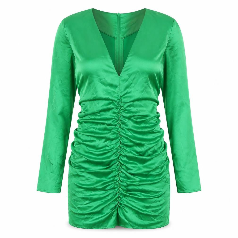 Zara Women’s Green Mini Bodycon Party Dress Size 12 Long Sleeve Ruched