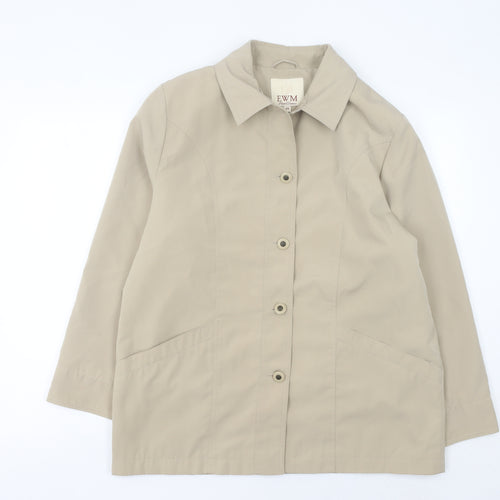 EWM Women Beige Size 16 Basic Mid-Length Jacket Polyester Collared