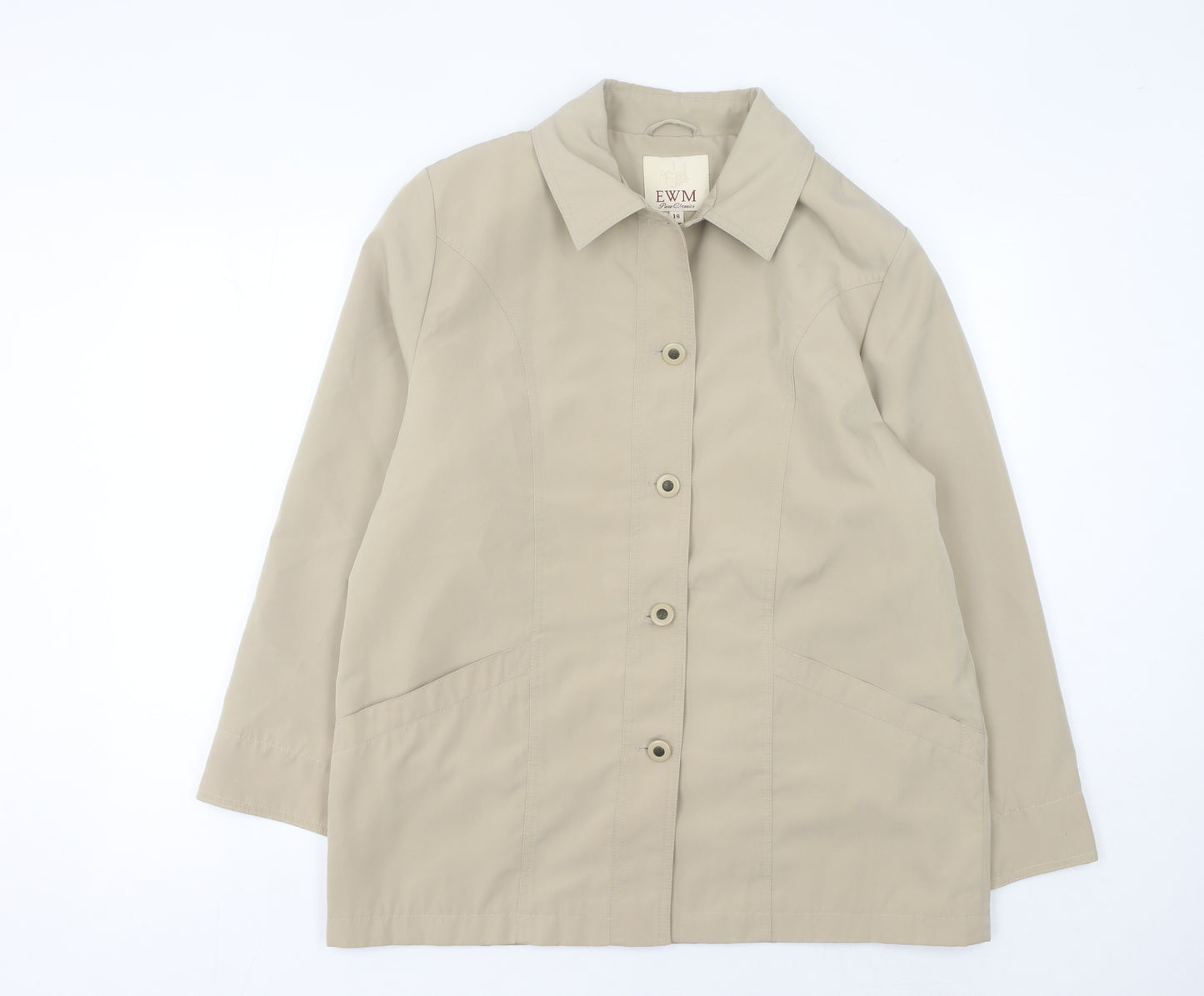 EWM Women Beige Size 16 Basic Mid-Length Jacket Polyester Collared