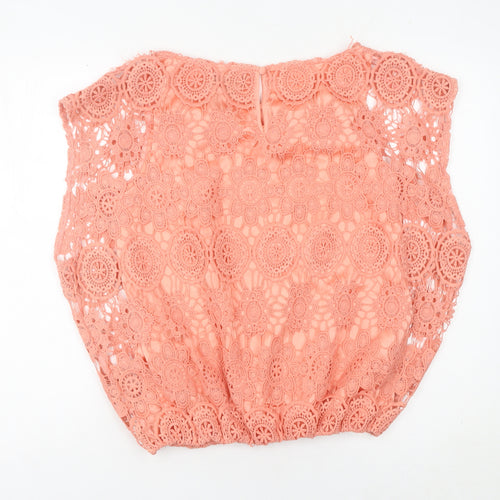 Apricot Womens Orange Lace Cropped Blouse Size L Summer Casual