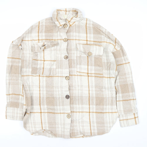 Carolina Women’s Beige Plaid Button-Up Shirt Size 2 Long Sleeve Woven