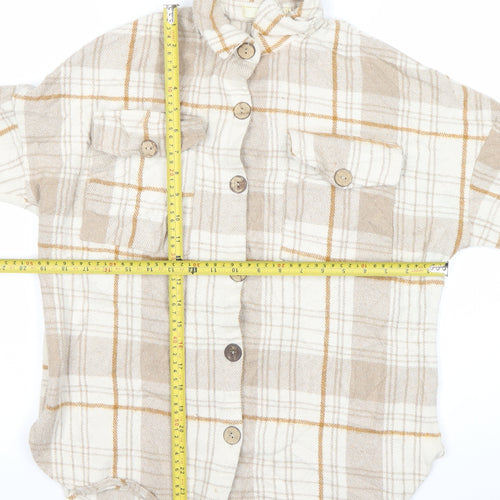 Carolina Women’s Beige Plaid Button-Up Shirt Size 2 Long Sleeve Woven