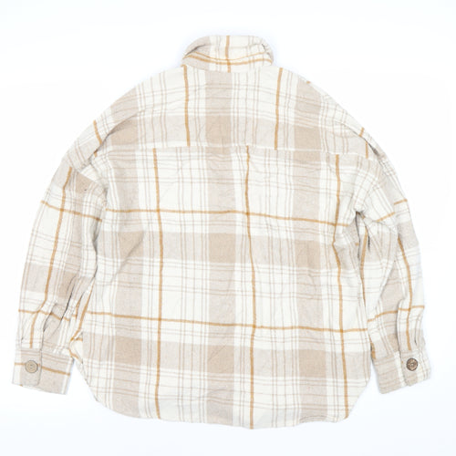 Carolina Women’s Beige Plaid Button-Up Shirt Size 2 Long Sleeve Woven