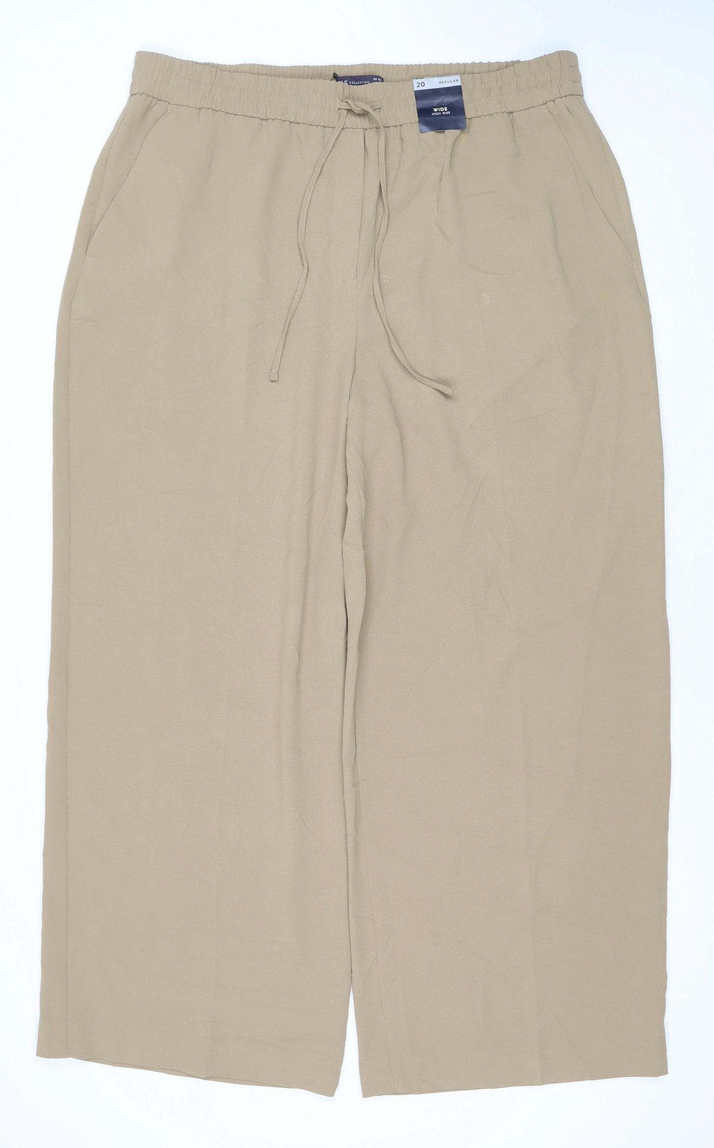Marks and Spencer Women’s Beige Wide-Leg Trousers Size 20 Elastic Waist