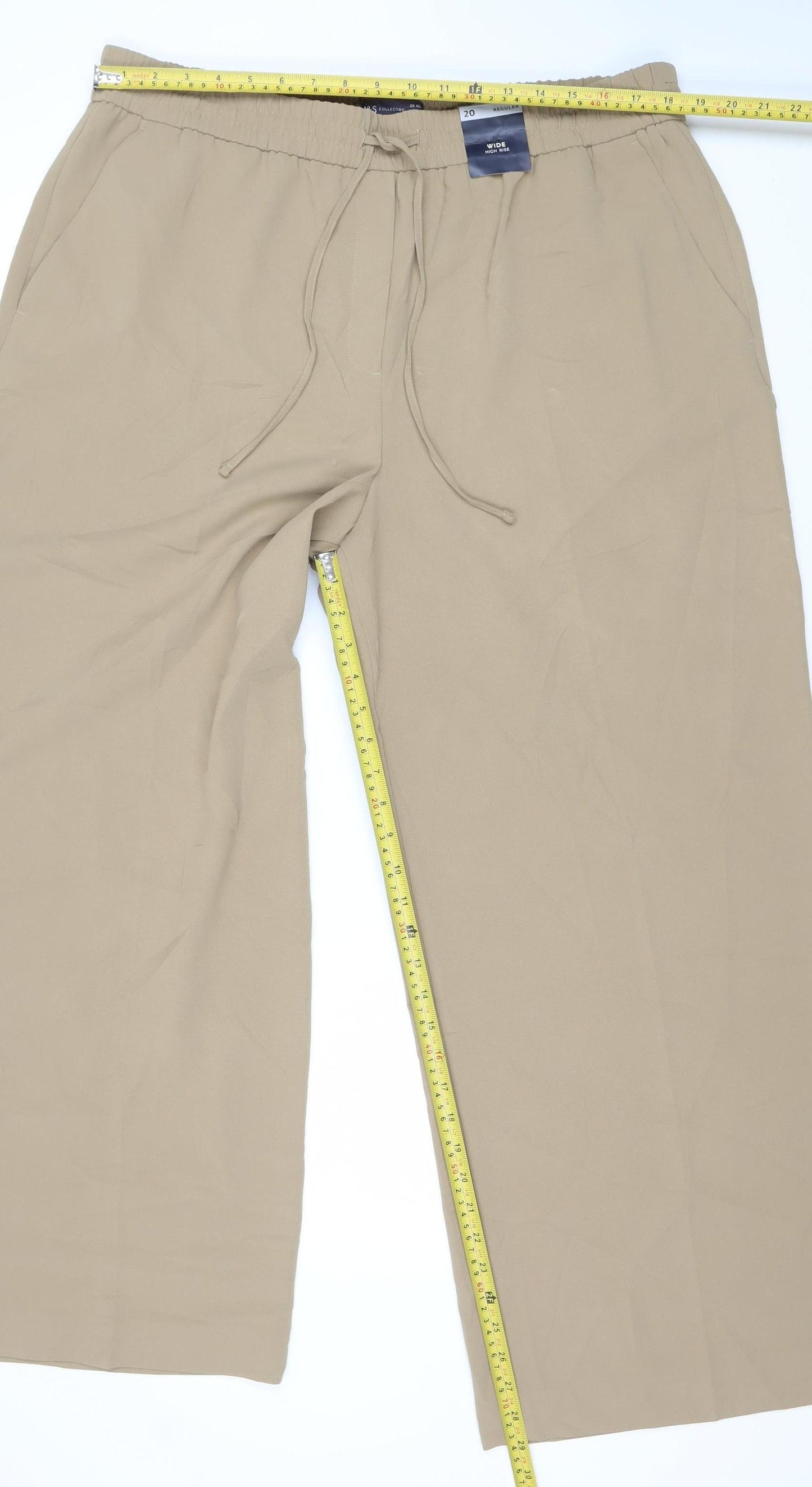 Marks and Spencer Women’s Beige Wide-Leg Trousers Size 20 Elastic Waist