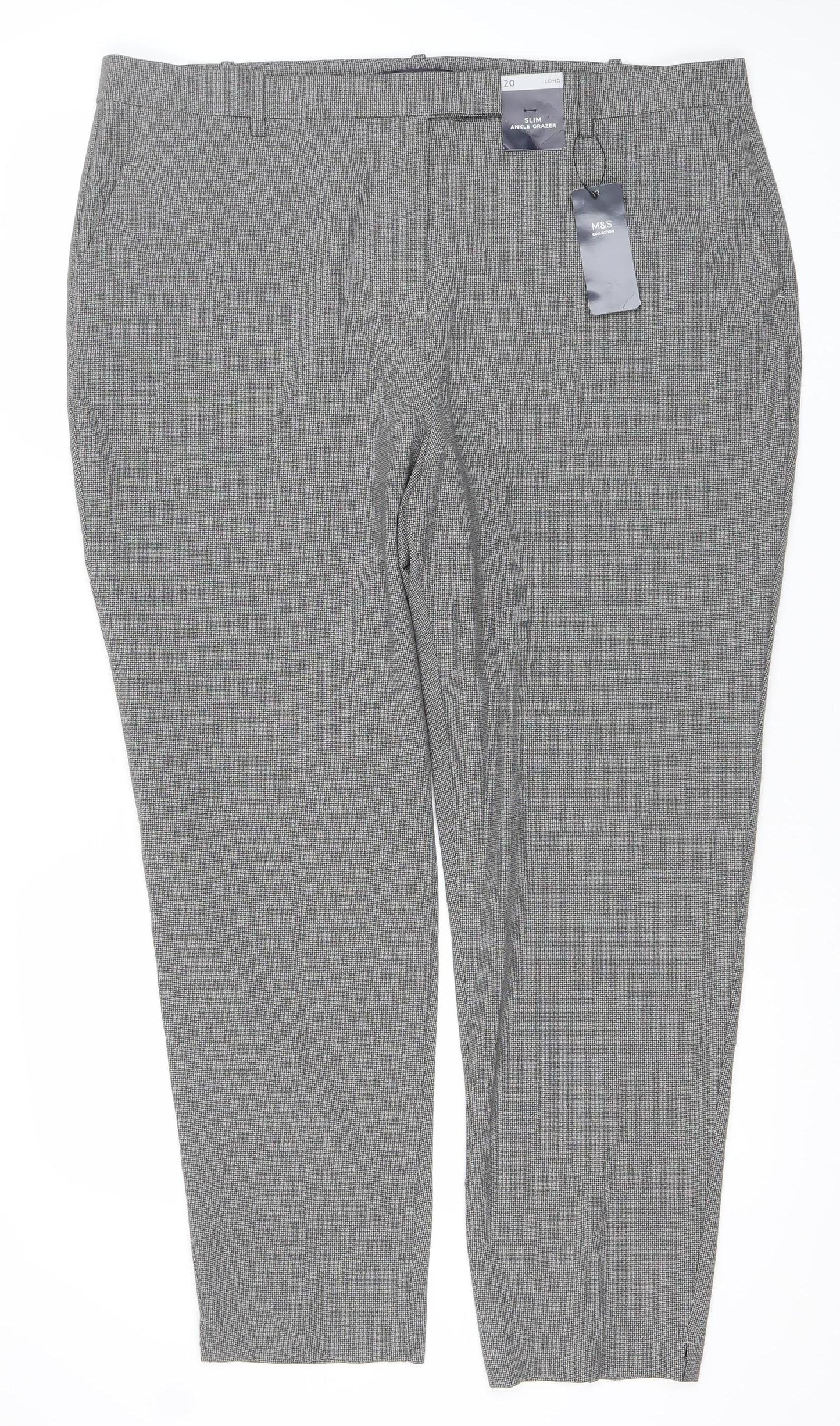 Marks and Spencer Women’s Grey Check Dress Pants Size 20 Regular Stretch Workwear